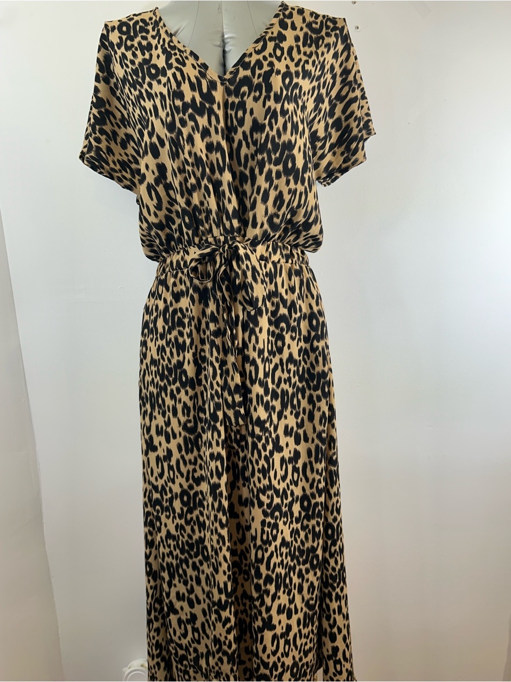 Dresses | Leopard Print Vneck Tiewaist Maxi Dress Black Tan